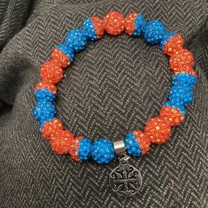 Rustic Cuff Sparkling Red & Blue Stretch Bracelet 1215